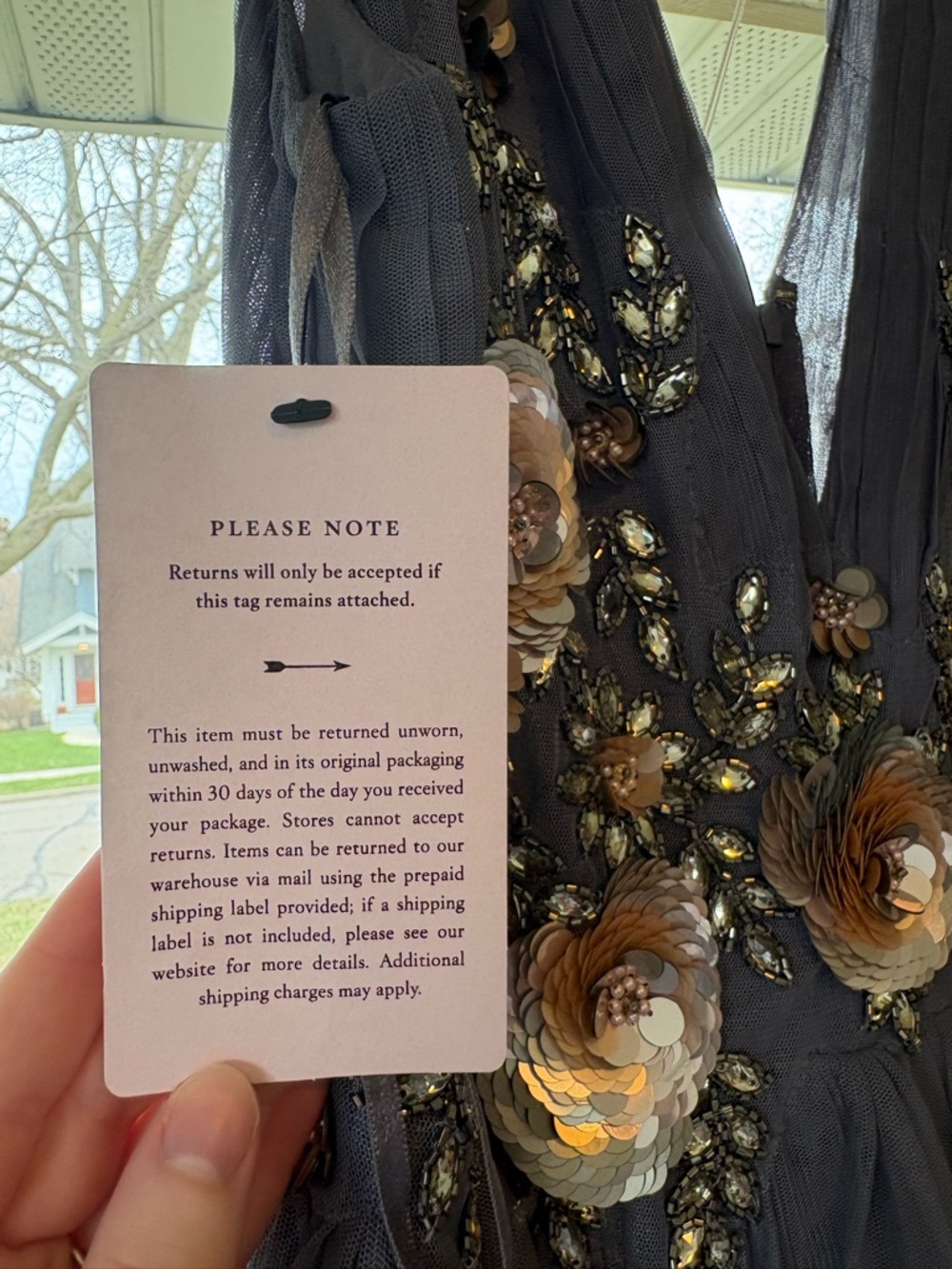 BHLDN Slate Blue Tulle Gown with Metallic Floral Embroidery NWT - Picture 5 of 9